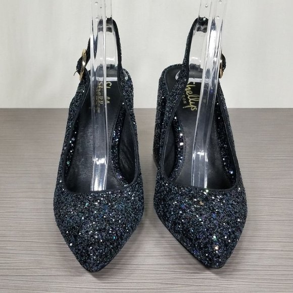 Shellys London Chester Slingback Glitter Pump, Black, Womens Size 7.5 / 38 - Picture 2 of 11